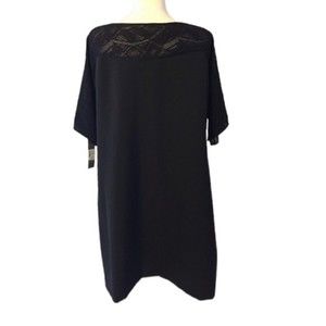 Tahari Arthur Levine Black Dress Geometric Lace Drape Short Sleeves Size 14 LBD